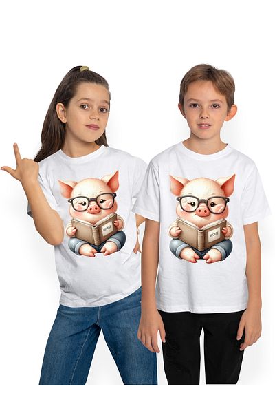 StoryGift Romania Tricou Copii Cu Un Porcusor Cu Ochelari, Tine O Carte, Lectura, Ilustratie, Pentru Pasiona