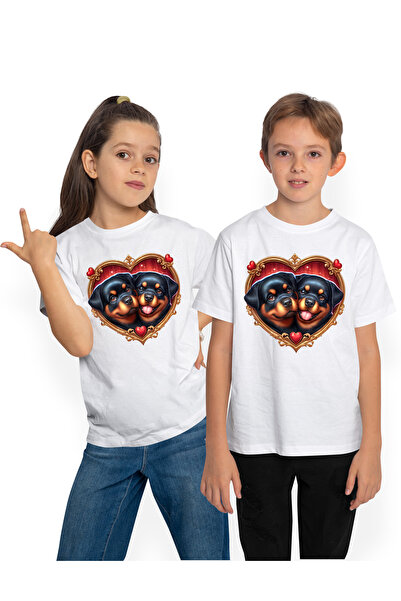 StoryGift Romania Tricou Copii Cu O Catelusa Si Un Caine, Ilustratie, Rottwei...