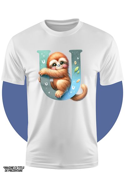 StoryGift Romania Children's T-shirt with an orangutan with the letter "U", illustration, for children, school, student, alphabet