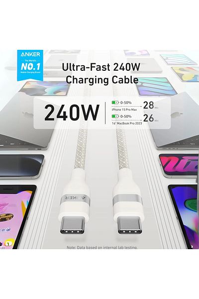 Anker Anker USB-C to USB-C Fabric Fast Charging Cable 240W 1.8m White