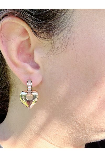Gümüş sandık Heart Detailed Colorful Stone 6 Piece Steel Earrings
