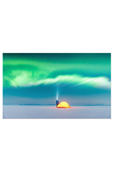 StoryGift Romania Tablou Canvas - Dansul Luminilor Nordice: Aurora Boreala Deasupra Unui Cort Intr-un Peisaj Ingh