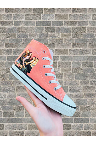 LEVENT ÖZCAN Black Pink Baskılı Nar Çiçeği Bilekli Spor Ayakkabı Çocuk Sneake...