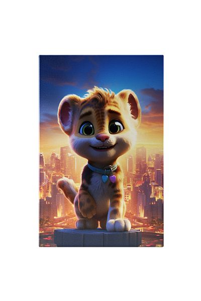 StoryGift Romania Canvas Painting: Animated Tiger Cub In Close-up - Drawings For Children Digital Painting