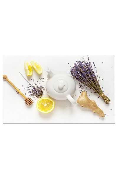 StoryGift Romania Tablou Canvas: Ceai Cu Lavanda Si Lamaie Pe Fundal Alb