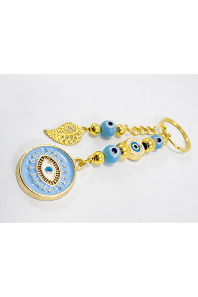 biuti Light Blue Glass Evil Eye Beaded Metal Keychain, Handmade Gift Bag Ornament