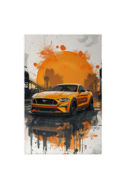 StoryGift Romania Tablou Canvas Mustang Galben Static În Apus De Soare Oglind...