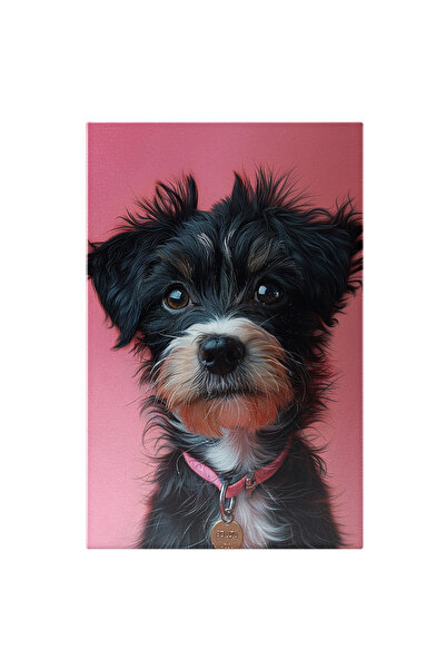 StoryGift Romania Tablou Canvas Puppy Black Catelus Cu Zgarda Roz Si Ochii Senini Cu Nasul Mic Negru Si Urechile