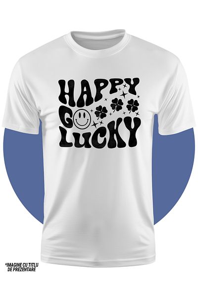 StoryGift Romania Tricou Copii Cu Trifoi Cu Patru Foi Si Mesaj In Engleza "happy, Go Lucky" - Fericit Noroco