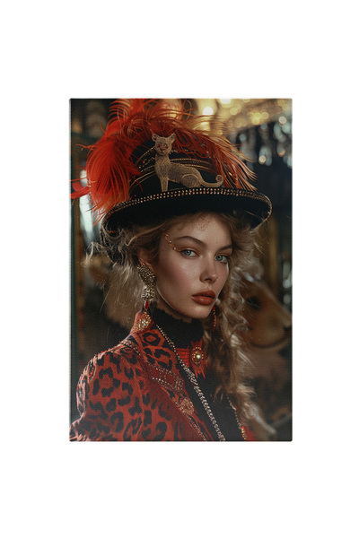 StoryGift Romania Tablou Canvas Doamna Cu Palarie Neagra Cu Pene Rosii Si Cer...