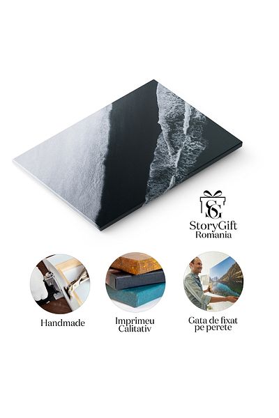 StoryGift Romania Tablou Canvas - Islanda Mistica: Plaja Neagra Si Viziuni Aeriene Inghetate