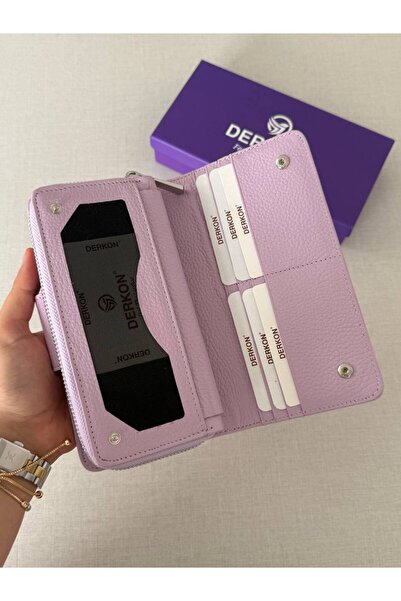 DERKON Portofel de dama model Cerny din piele naturala cu multe suporturi pentru carduri Liliac