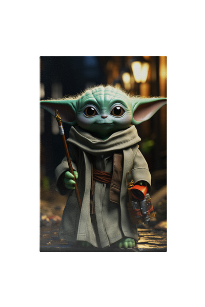 StoryGift Romania Tablou Canvas: Portret Yoda Tanar Războiul Stelelor Filme Sf Cu Un Baston In Mana Pictura Digit