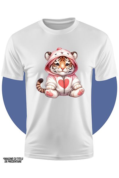 StoryGift Romania Tricou Copii Cu Un Pui De Tigru In Hanorac, Inimioara, Ilustratie, Pentru Copii, Bucurie,