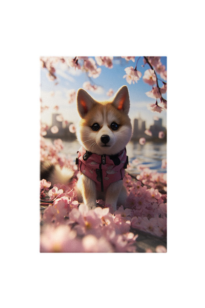 StoryGift Romania Tablou Canvas: Catel Cu Vesta Roz Si Covor Din Floricele Ro...