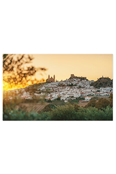 StoryGift Romania Tablou Canvas Silueta Olvera La Apus, Cu Biserica, Castel S...