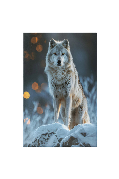 StoryGift Romania Tablou Canvas: Lupul Blănos Solitar În Zăpadă - În Măreția Iernii Cand Animalele Stau Ascunse