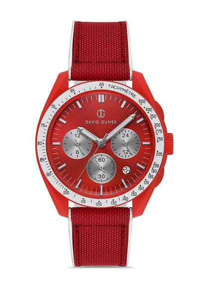 DAVID GUNER Red Dial Polycarbonate Coated Men's Wristwatch - Dg-8627Gd-Zl8