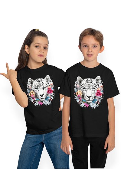 StoryGift Romania Children's T-shirt with a white tiger, illustration, abstract, endangered, flowers, nature,