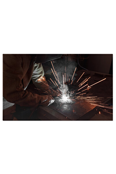 StoryGift Romania Tablou Canvas Lucrator In Metalurgie Imagine Cropped Cu Un Sudor In Mascara De Protectie La Mun