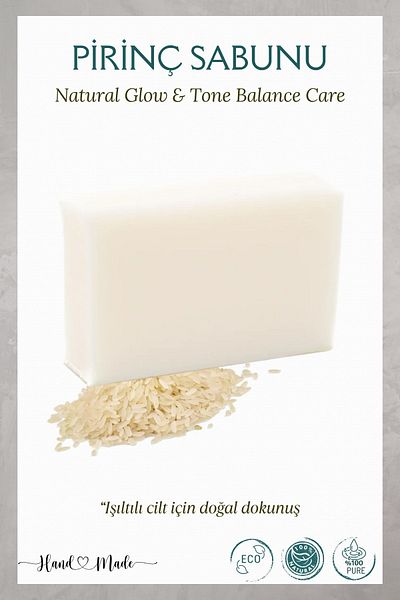 Minia Bahçe Bitki ve Sanat Atölyesi Rice Soap – 100% Natural Handmade Soap That Evens Skin Tone, 115 Gr