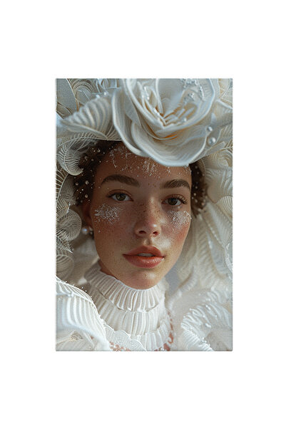 StoryGift Romania Tablou Canvas: Ginger Girl Cu Pistrui Si Cercei Albi In Urechi Cu Ochii Limpezi Si Palarie Vol