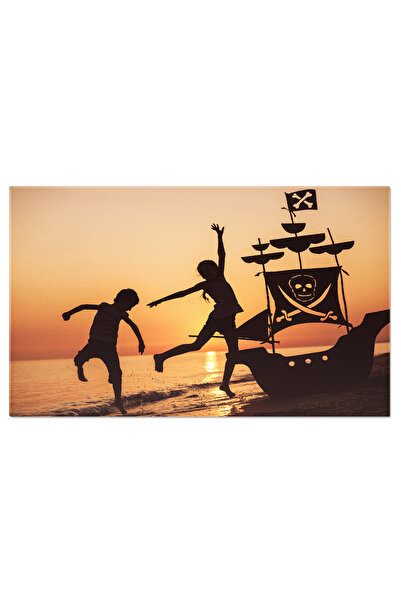 StoryGift Romania Tablou Canvas Cu Copii Pe Plaja La Apus - Vacanta, Libertat...