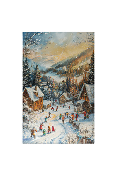 StoryGift Romania Tablou Canvas: Peisaj De Iarna Cu Copii Care Se Joaca Pe Ul...