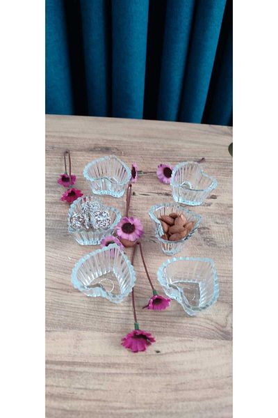 ORTAKÖY CENNETİ 6-Piece Glass Heart Mini Presentation Bowl 65 Cc Size 5 cm Mouth Size 3 cm Loadseeklik