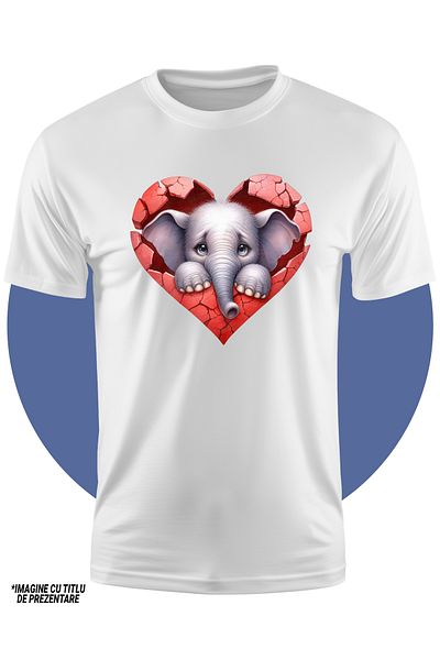 StoryGift Romania Tricou Copii Cu Un Elefant Trist, Ilustratie, Inima Franta, Rupta, Sfaramata, Dezamagire,