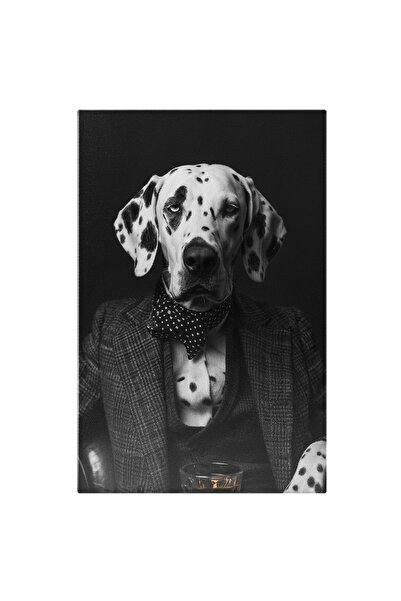 StoryGift Romania Tablou Canvas Dalmațian Serios Stând La Masă Cu Un Pahar De...