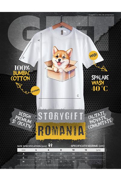 StoryGift Romania Tricou Copii Cu Un Catel Chow Chow Care Iese Dintr-o Cutie, Cumparat, Dar, Pentru Iubitori