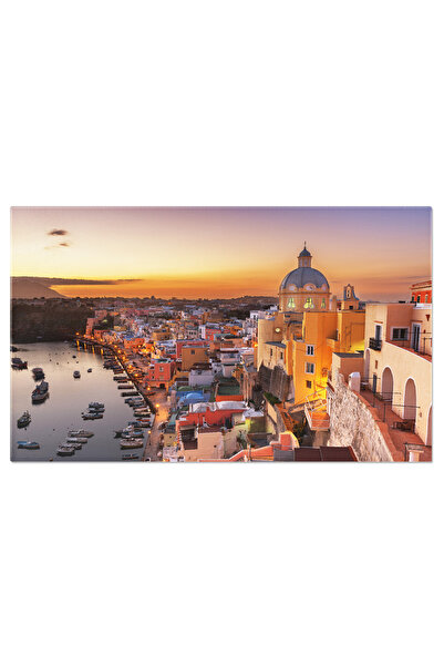 StoryGift Romania Tablou Canvas - Apus De Soare Peste Oras, Mare, Barci, Vapoare