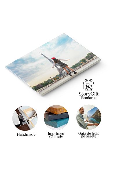 StoryGift Romania Tablou Canvas Tanara Frumoasa Vizitand Paris Si Turnul Eiffel, Femeie, Paris, Turnul Eiffel, Ca