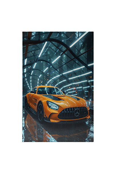 StoryGift Romania Tablou Canvas Masina Mercedes Portocalie, Masina De Lux Pentru Fanii Mercedes Sub Un Pasaj Lum
