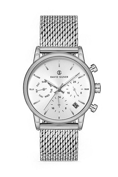 DAVID GUNER ساعة يد نسائية بمينا فضي ومينا بيضاء Dg-8322lc-a1