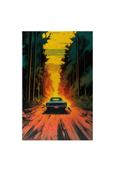 StoryGift Romania Tablou Canvas 100 X 70cm Desen Cu O Masina Prin Padure - Te...