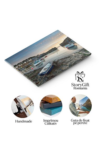 StoryGift Romania Tablou Canvas Barca Langa Plaja Idilica Cu Palmieri La Apus Thailanda, Plaja, Barca, Palmieri,