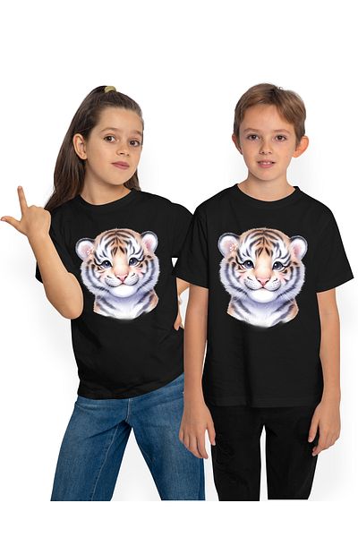 StoryGift Romania Children's T-shirt with a tiger cub, illustration, nature, jungle, childhood, care, for children