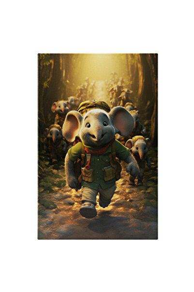 StoryGift Romania Tablou Canvas: Echipa De Elefanti Cercetasi In Explorarea Padurii Cu Echipament De Echipa Verd