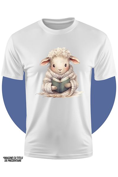StoryGift Romania Tricou Copii Cu O Oita Imbracata Gros Care Citeste, Ilustratie, Carte, Lectura, Invata, Im