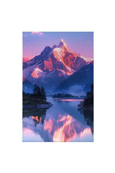 StoryGift Romania Tablou Canvas: Crestele Roz Ale Munților Peisajul Iernii Se Reflectă În Apa Dintre Văi Pictura