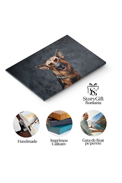 StoryGift Romania Tablou Canvas Cu Ciobanesc German - Ochelari De Soare Canini