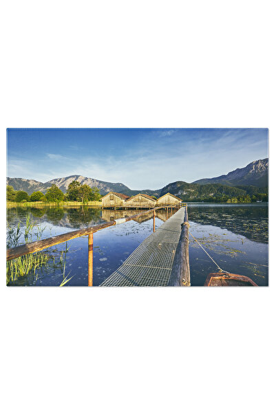 StoryGift Romania Tablou Canvas Vedere A Lacului Kochelsee Cu Case De Barci Din Lemn, Alpii, Natura, Peisaj, Lac,