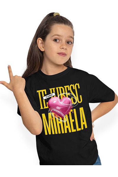 StoryGift Romania Tricou Copii Fete Te Iubesc Mihaela, Dragoste, Inima, Iubire, Sfantul Valentin, Dragobete,