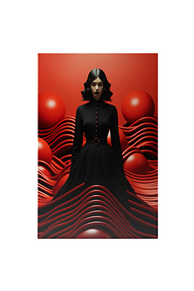 StoryGift Romania Tablou Canvas: O Fata Frumoasa Imbracata In Negru - Ruj Neg...