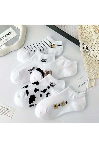 Bestrend 5 Pack Cute Patterned Women's Booties Socks