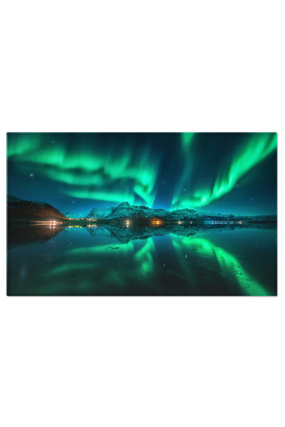 StoryGift Romania Tablou Canvas Cu Aurora Boreala - Peisaj Cosmic Cu Munte, Cer Nocturn Si Aurora Boreala Deasupr