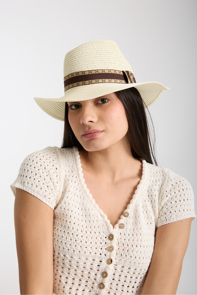 Moda Days Pălărie de vară pentru plajă, cu boruri late, maro, cu dungi