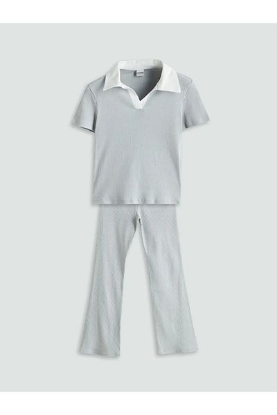 LC Waikiki Lcw Kids Gray Polo Collar Girls T-Shirt and Leggings